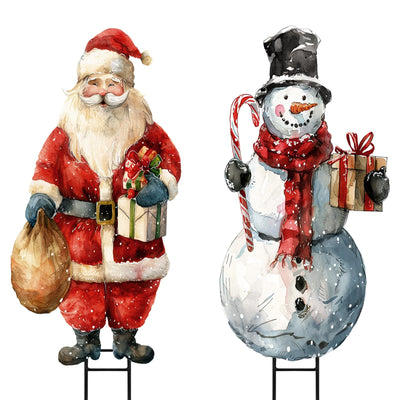 Bunny Chorus Christmas Decorations Outdoor, 2pcs Large Rustic Santa Claus Snowman Yard Metal Stakes Xmas Decor, 37" Vintage Winter Signs for Lawn Front Door Garden Home Farmhouse Porch Outside