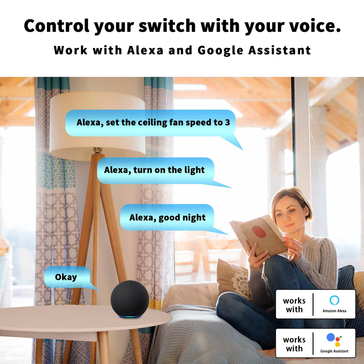 Universal Smart WiFi Ceiling Fan Remote Control Kit, Compatible with Alexa, Google Assistant and Smart Life App, No Hub Required DIMMER Humpptom