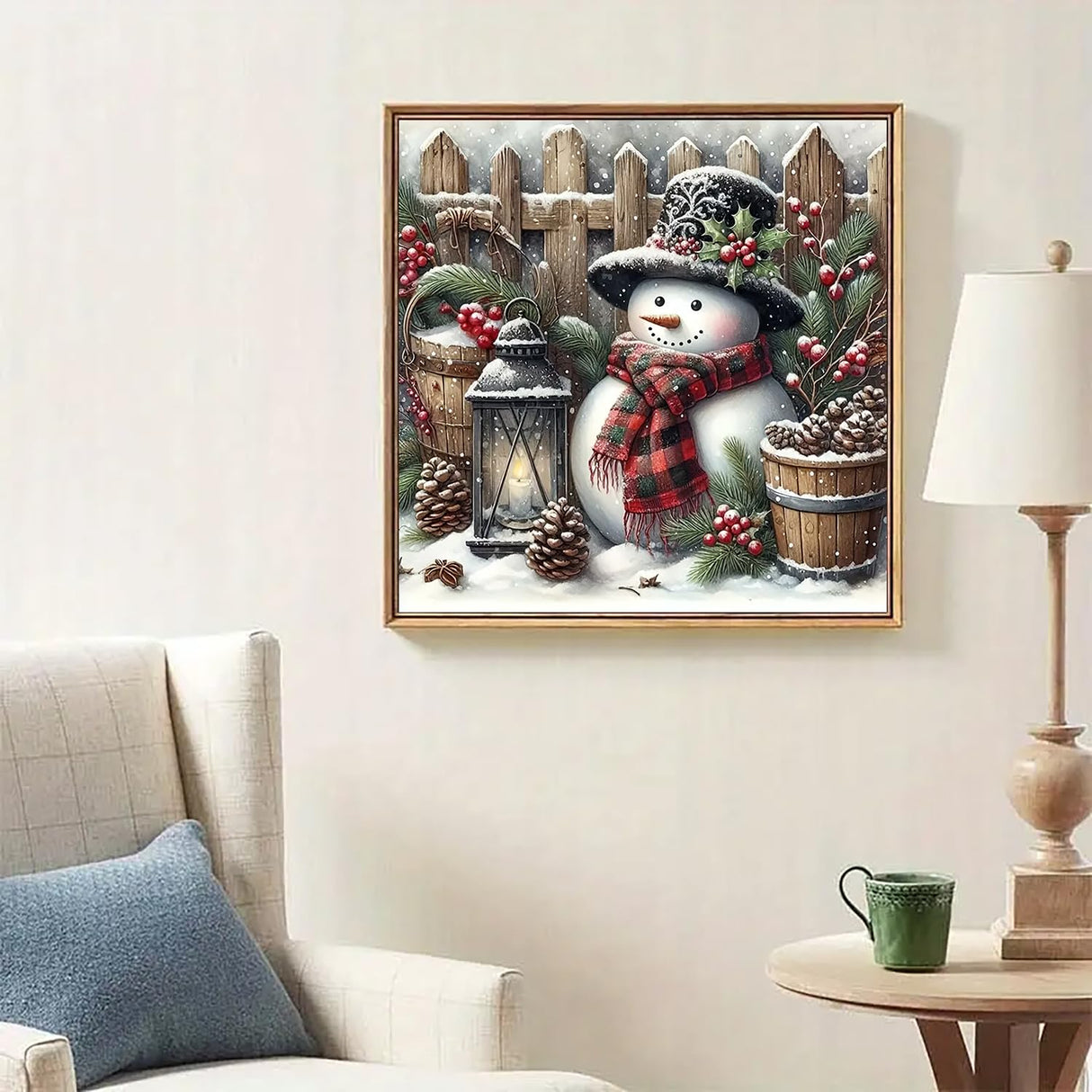 Winter Snowman Light Diamond Art Kits for Adults, 5D Diamond Painting Kits for Adults Beginners, DIY Full Round Drill Diamond Dot Painting Gem Art Kits for Adult, Home Wall Decor 13.8x13.8 Inch VCLKDIY