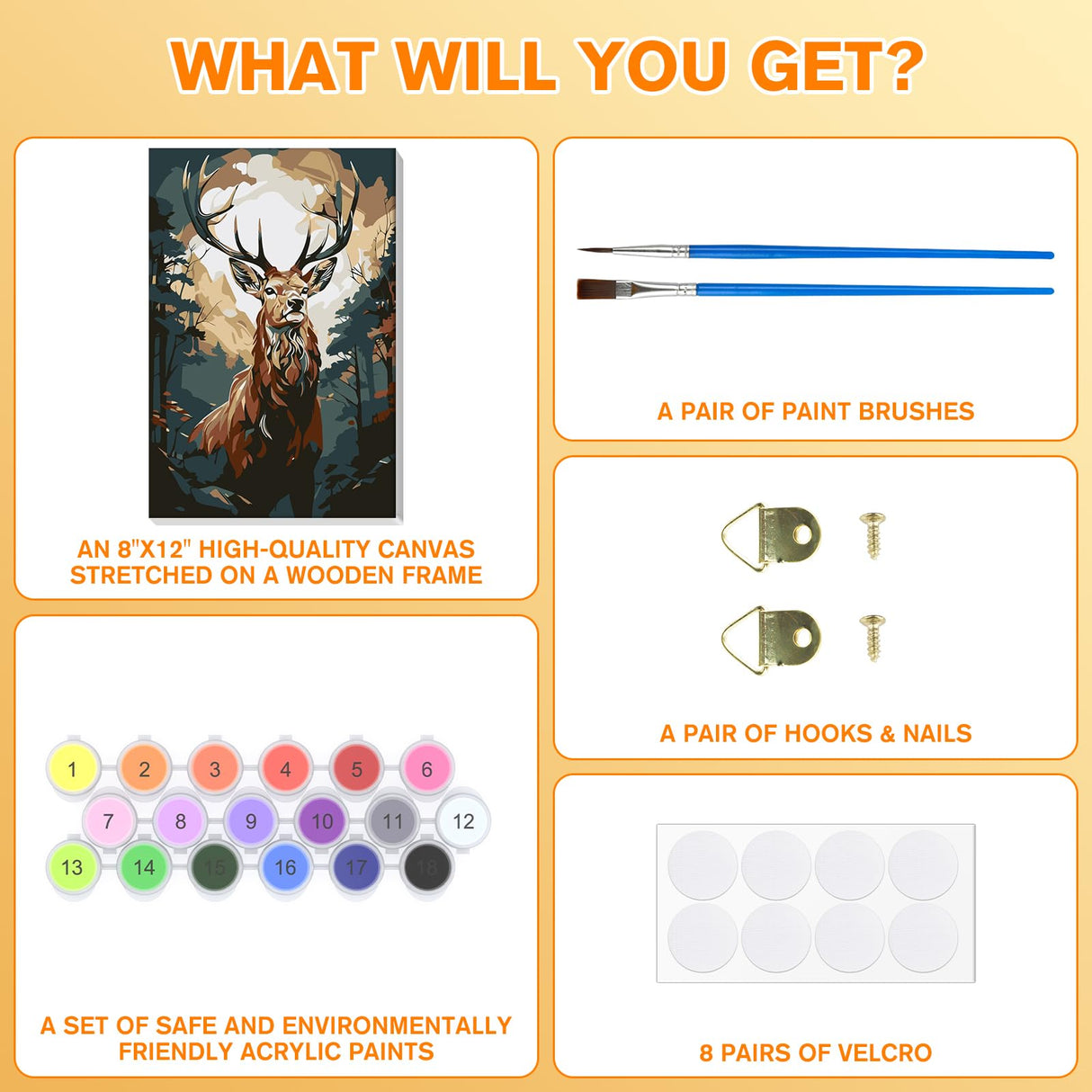 Bowetile Deer Paint by Numbers for Adults Framed, Adults' Paint-by-Number Kits, DIY Adult Paint by Number Kits on Canvas, Animals Acrylic Number Painting for Home Decor, 8x12in Bowetile