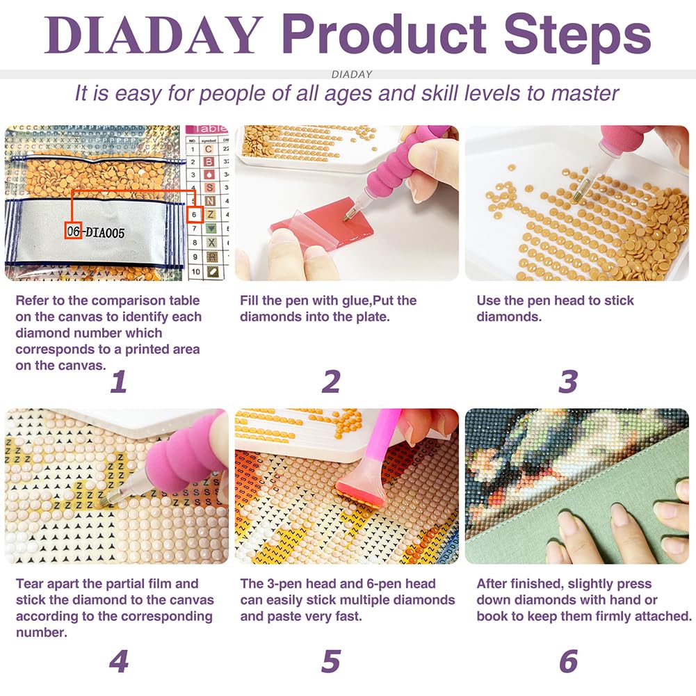 DIADAY 5D Dog Diamond Art Kits for Adults, Round Gem Landscape Diamond Painting Kits for Beginners, Full Drill Art Crafts DIY Home Wall Decor Gift, 12 x 12 Inches DIADAY