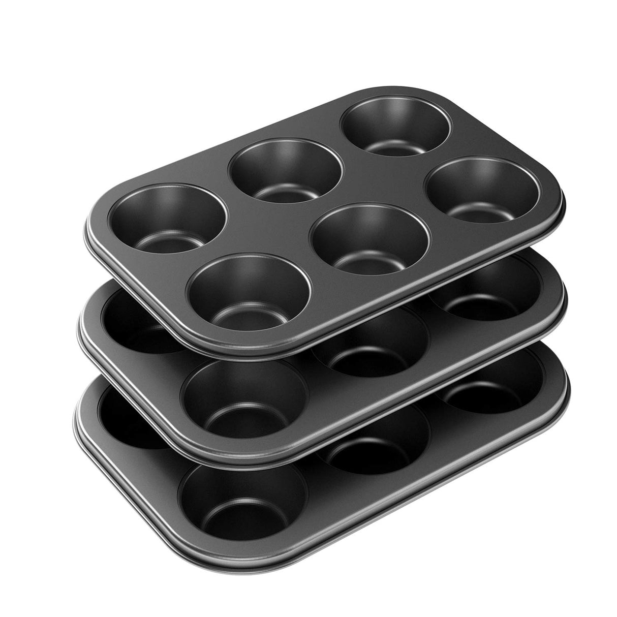 3 Pack Nonstick Muffin Pan, Carbon Steel Cupcake Pan, Easy to Clean and Perfect for Making Muffins or Cupcakes, 6 Cup Standard Tiawudi