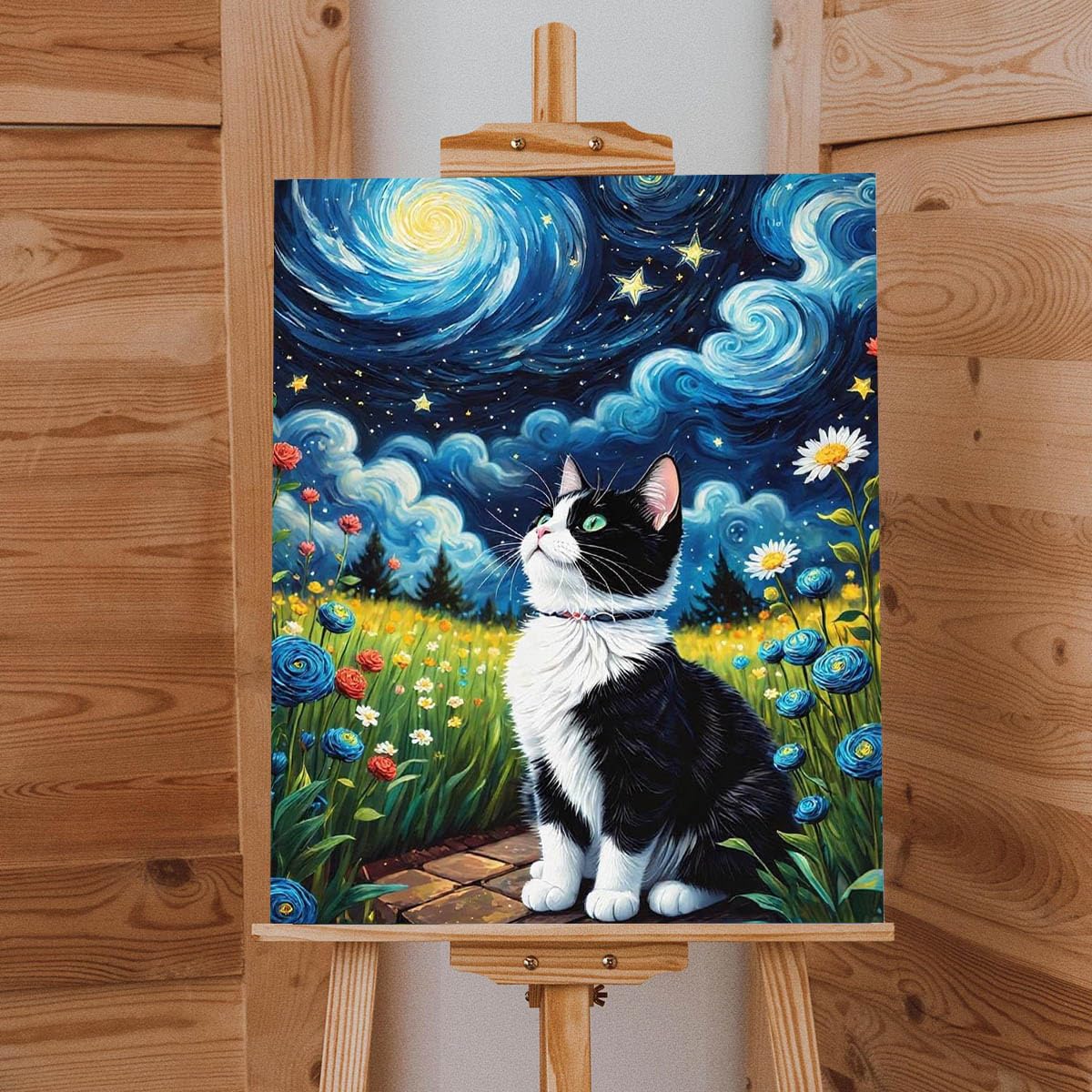 Lovepefe Starry Night Paint by Numbers Kit for Adults Beginner Cat Oil Painting Kit Adult Paint by Number Kits on Canvas DIY Painting for Beginners Art by Numbers for Gifts Home Wall Decor 16x20 Inch Lovepefe