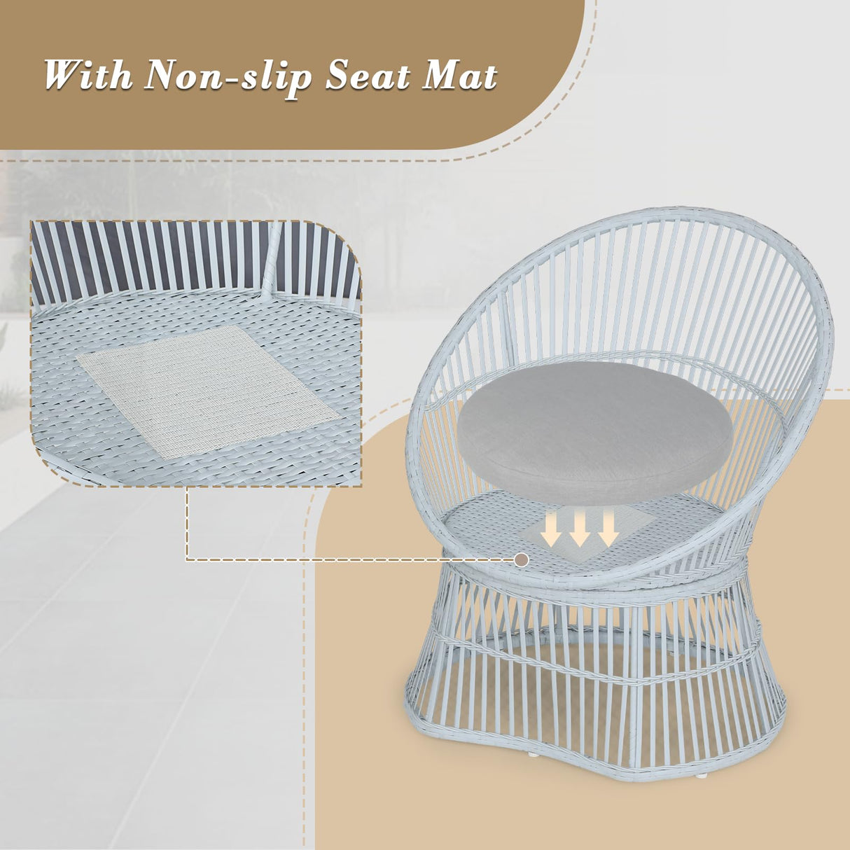 Athena Collection Outdoor Patio Furniture Set Wicker Bistro Set, 3 Piece Conversation Set All-Weather PE Rattan Chairs with Seat Cushions & Glass Table for Porch, Backyard, Beige Athena Collection