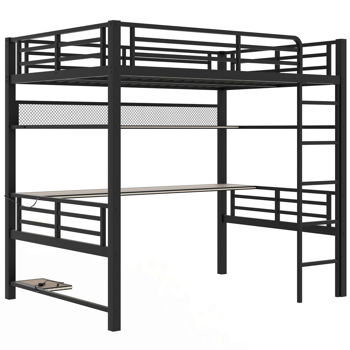 Harper & Bright Designs Full Size Metal Loft Bunk Bed Frame with Desk, Storage Shelf and LED Lights, Heavy-Duty Steel Full Loft Bedframe for Adults Kids Teens, Black Harper & Bright Designs