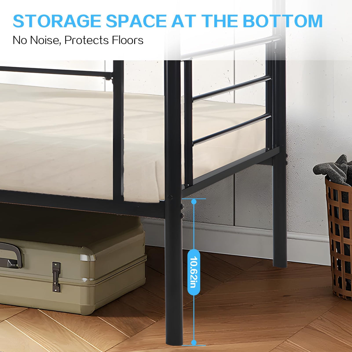 QUJEON Bunk Bed,Bunk Bed Twin Over Twin for Kids Teens Adults,Metal Bed Frame with Ladders and Guardrail,Sturdy Literas Heavy Duty Metal Slats,No Spring Box Required,Black QUJEON