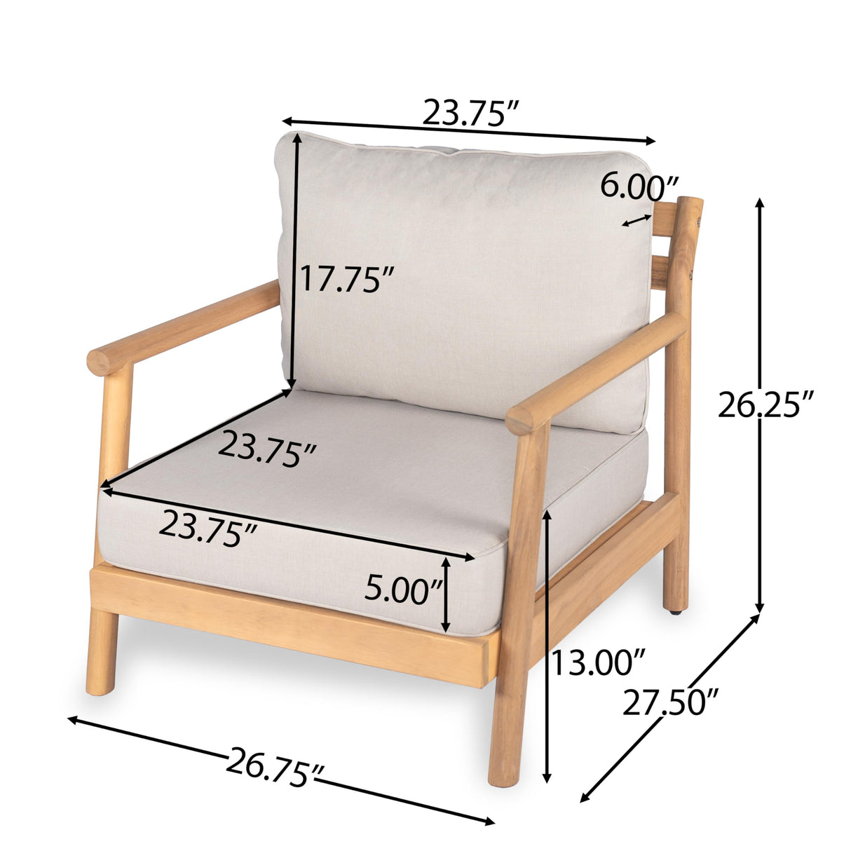 Christopher Knight Home Jorine Patio Chat Set, Acacia Wood Accent Chair, Slat Panel Coffee Table, Sectional L Shaped Sofa, Loveseat and Lounge Chair, Outdoor Conversation Set for Yard, Teak+Beige Christopher Knight Home
