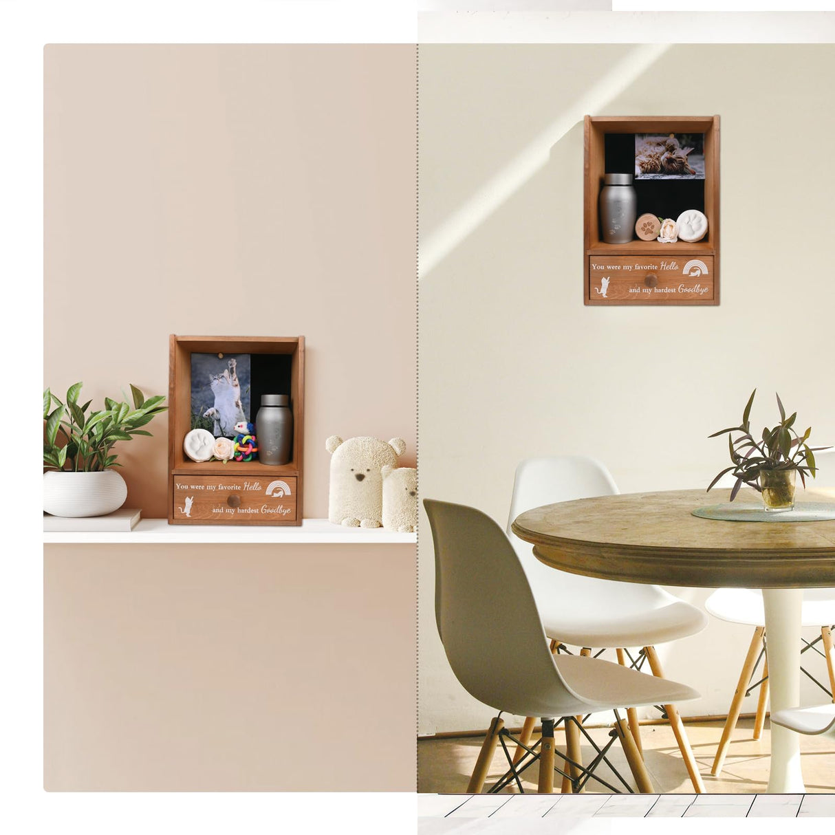 Favonuovy Pet Memorial Shadow Box Keepsake 9.25x13 Cat Memorial Gifts for Loss of Cat Death Sympathy and Remembrance Gift Large Pet Picture Frame Display Case with Deep Rainbow Bridge Drawer Favonuovy