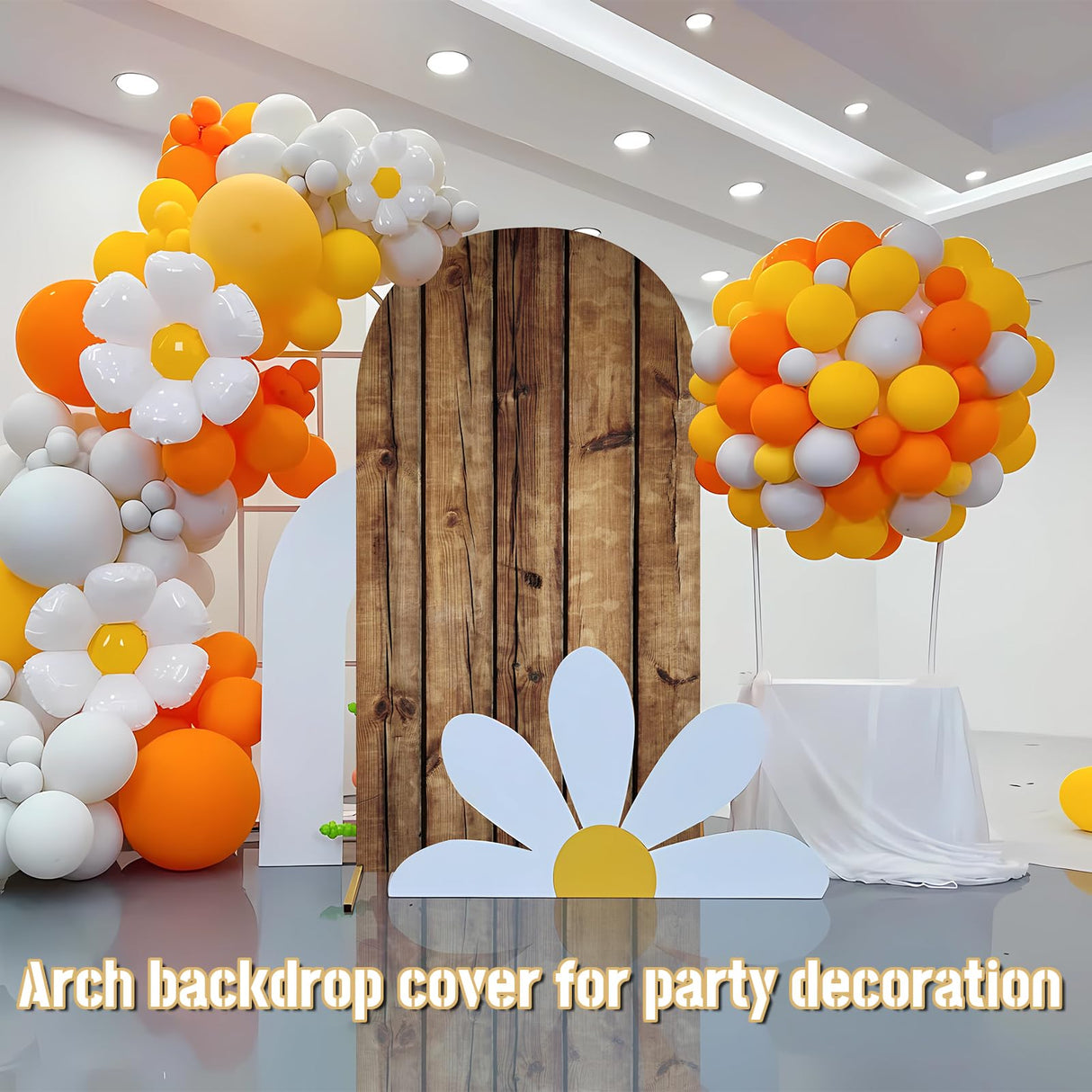 JASREE 7.2FT Rustic Wood Arch Cover Spandex Fitted Wedding Arch Stand Backdrop Covers 2-Sided Round Top Chiara Arch Backdrop Cover for Birthday Party Baby Shower Banquet Decor(4x7.2ft,No Frame) JASREE