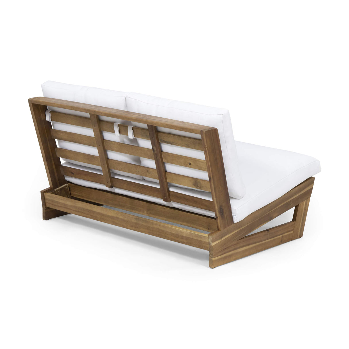 Great Deal Furniture Kaitlyn Outdoor Acacia Wood Loveseat with Cushions, Teak and White GDFStudio