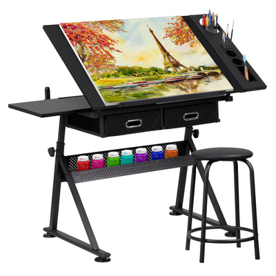 Nova Microdermabrasion Height Adjustable Drafting Table - Art/Craft Desk with Stool and 2 Slide Drawers for Reading, Writing, Crafting, Painting