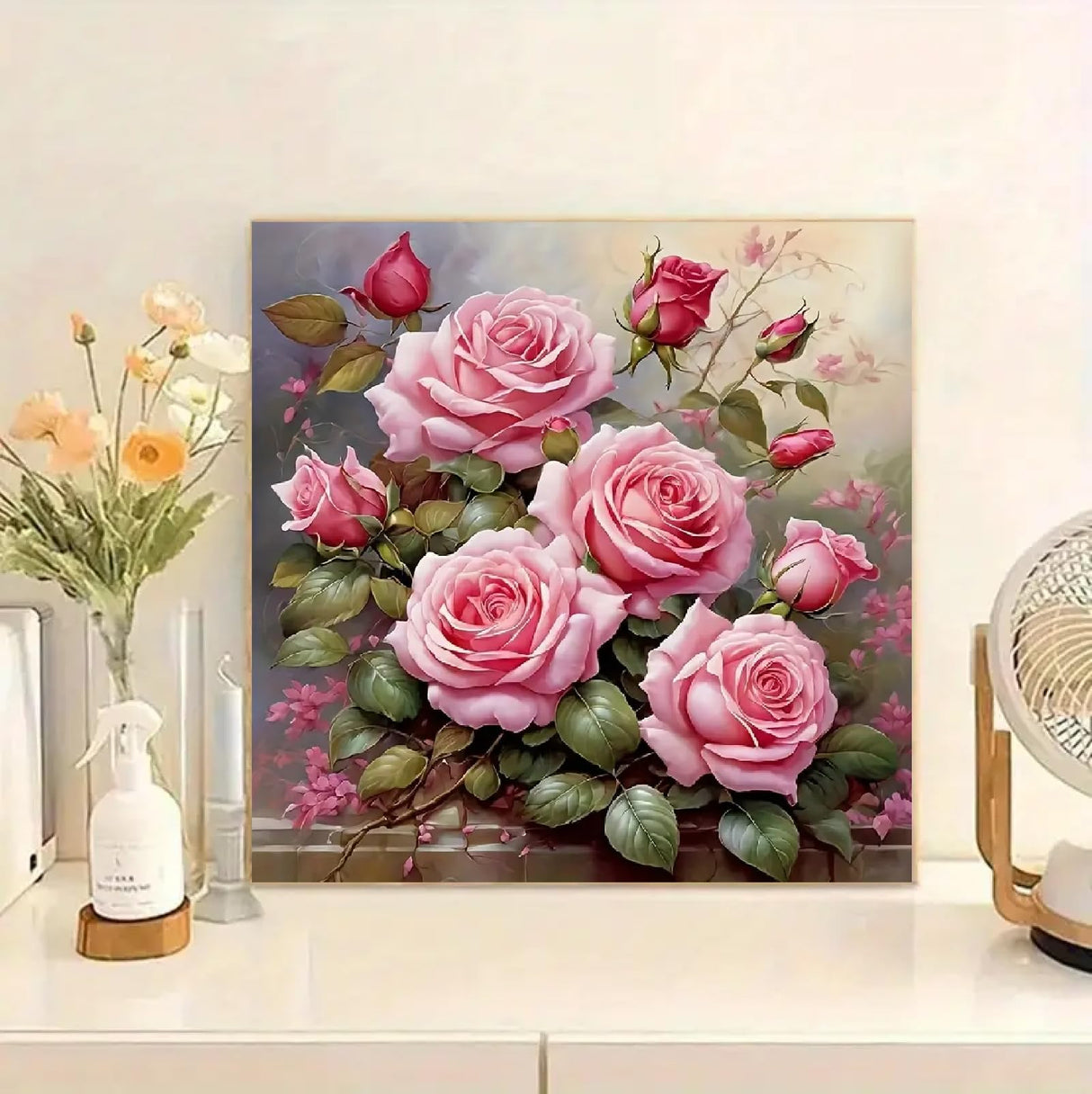 JFYHAB Pink Rose Diamond Painting Kits for Adults-Flowers Diamond Art Kits for Adults,5D Diamond Painting Rose, DIY Full Drill Diamond Painting Rose Gem Art and Crafts 12x12inch JFYHAB