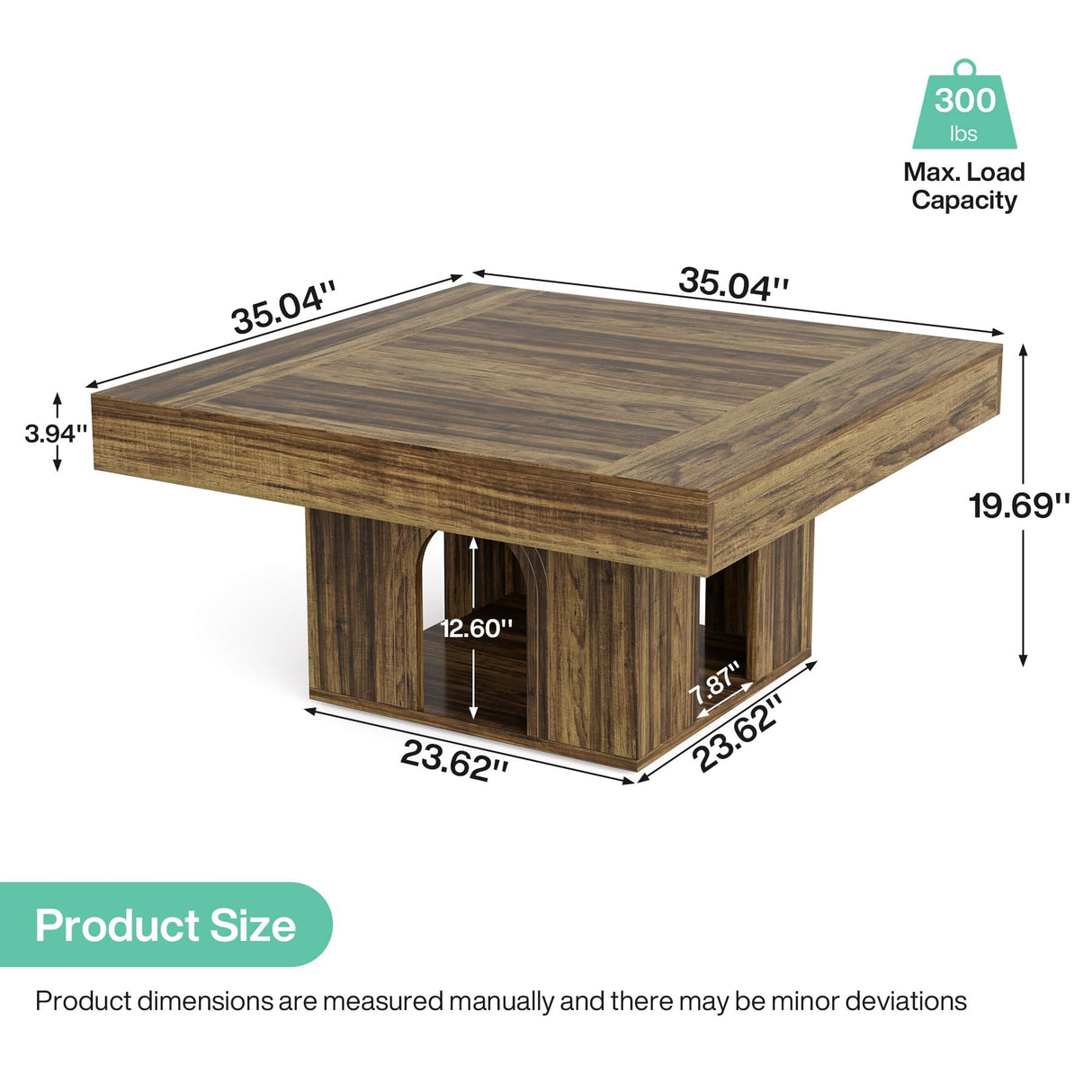 Tribesigns 35" Square Coffee Table, Farmhouse Center Table with 2-Tier Storage, Rustic Wood Cocktail Table Perfect for Living Room, Reception Room, Brown Tribesigns