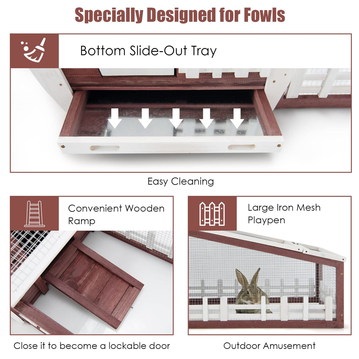 Tangkula 62 Inch Wooden Rabbit Hutch, Outdoor Chicken Coop with Asphalt Roof, Removable Tray, Running Ramp, Pet Bunny Cage House for Rabbits, Chicken and Small Animals, Indoor & Outdoor Use (Red) Tangkula