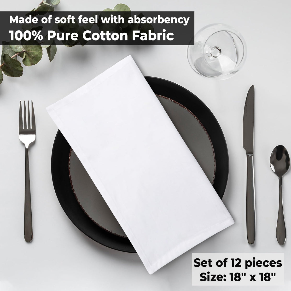 Urban Villa Dinner Napkins (Set of 12) Size 18x18 Inches Solid White Color Cloth Napkins 100% Cotton Fall Dinner Napkins Thanks Giving Cloth Napkins Durable Hotel Quality Christmas Dinner Napkins Urban Villa