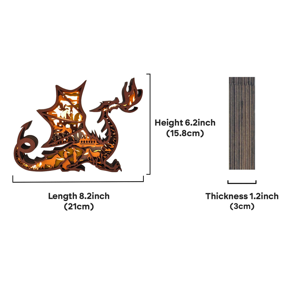 3D Wooden Animals Carving LED Night Light, Dragon Decor Wood Carved Lamp Cabin Statues Rustic Figurines Wall Hanging Sculpture Silhouette Ornament for Living Room Bedroom Home Room for Birthday Gifts FNYDOX