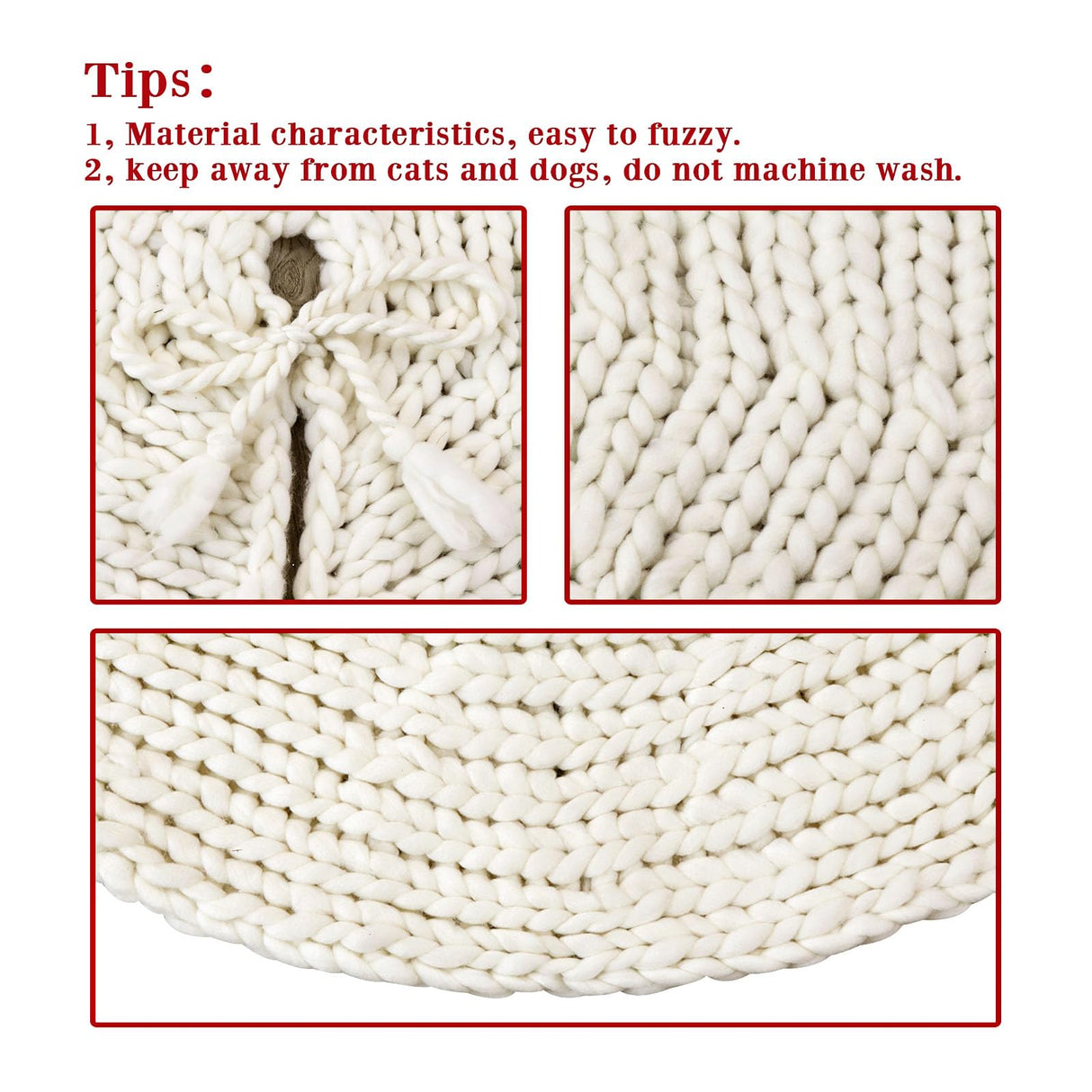 LimBridge Knitted Christmas Tree Skirt: 48 Inches Crochet Cream White Tree Skirt, Chunky Knit Thick Rustic Christmas Tree Decorations, Farmhouse Christmas Decor Xmas Holiday Home Party Decorations LimBridge