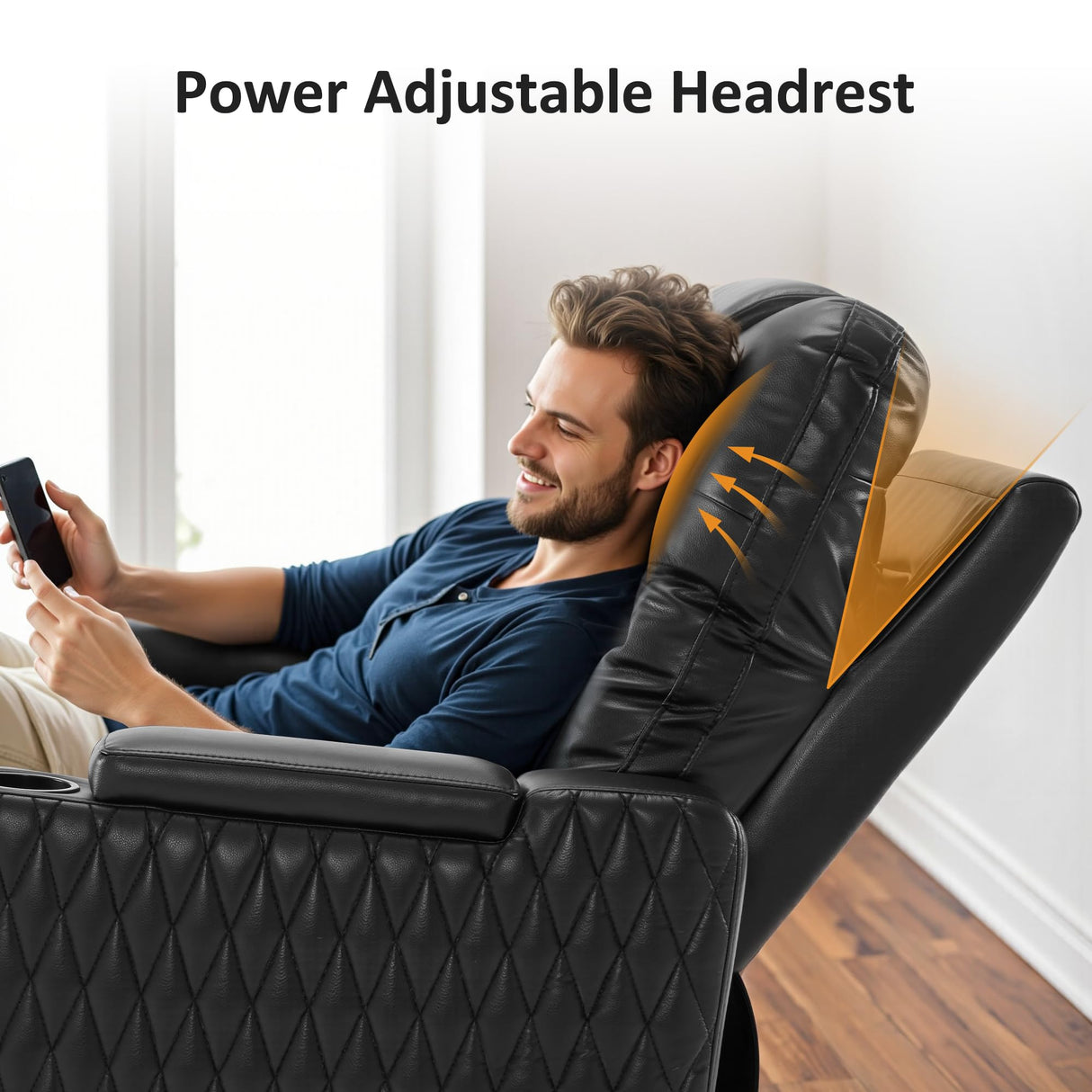 MCombo Zero Gravity Oversized Power Recliner Chair for Adults with Power Headrest & LED Light, Faux Leather Recliner Chair for Living Room & Home Theater, USB Port, Armrest Storage HTS401 MCombo