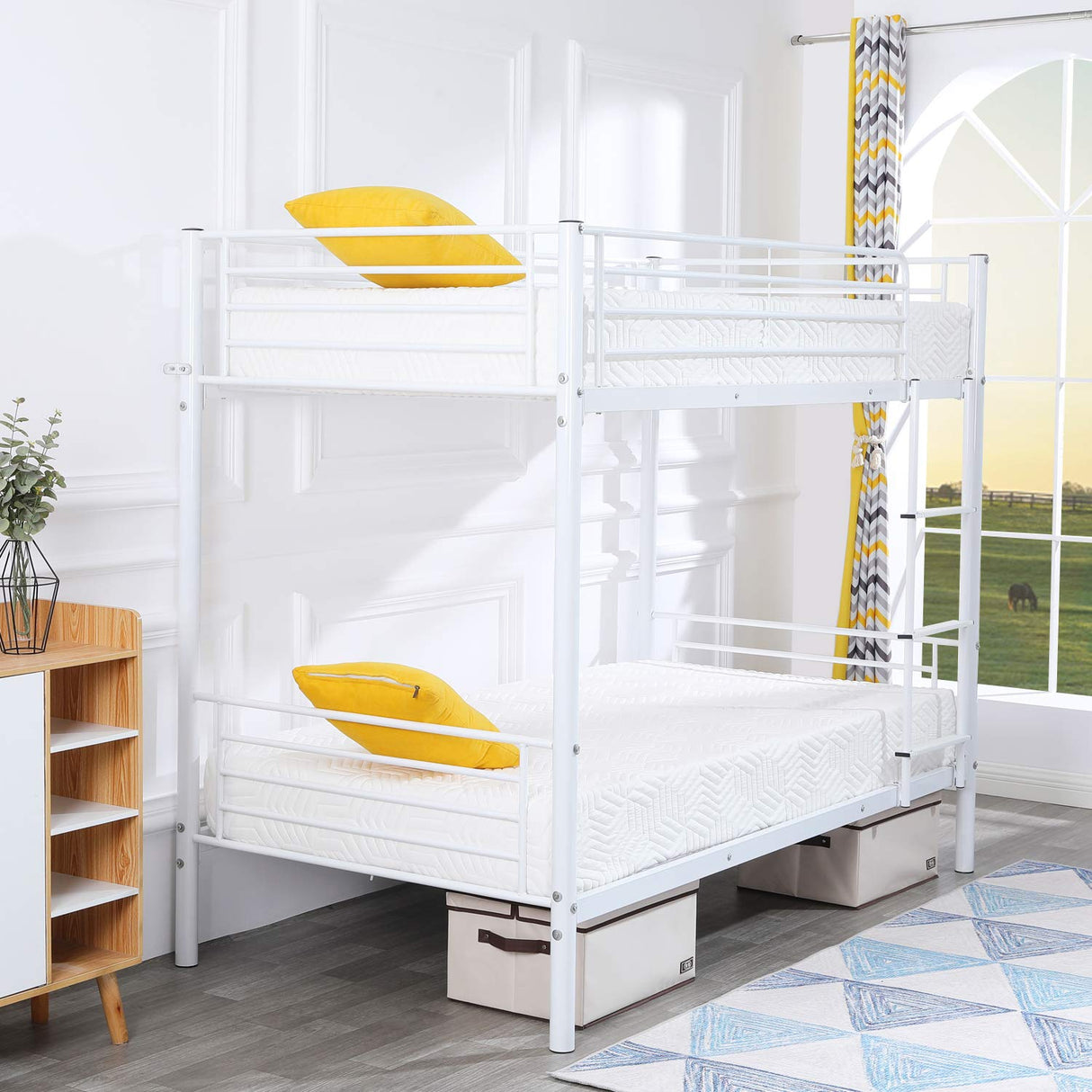 Bonnlo Bunk Bed Twin Over Twin, Metal Bunk Beds White for Girls/Boys/Adults, Anti-Slip Flat Step, No Box Spring Needed Bonnlo