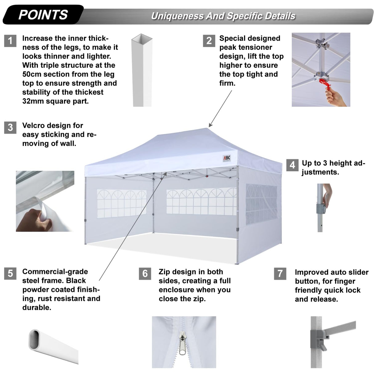 ABCCANOPY Outdoor Winter Gazebo 10x15, Premium Instant Pop Up Canopy Tent with Elegant Church Window,Snow and Rain Protection, Bonus Wheeled Bag,White ABCCANOPY