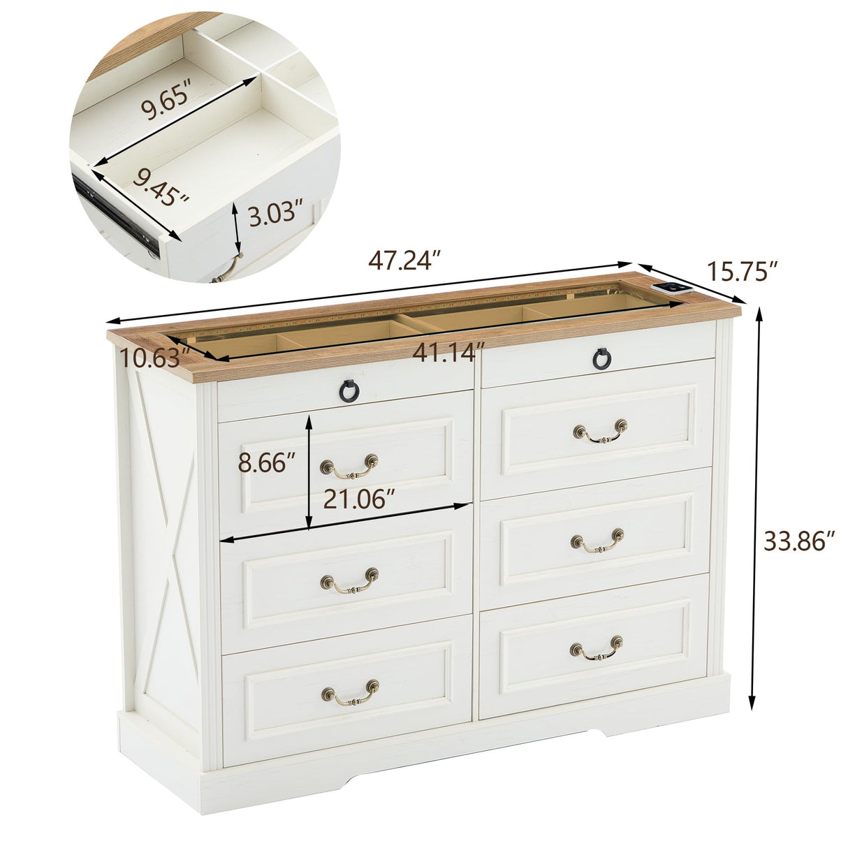 UYIHOME 8 Drawer Dresser, Farmhouse Dressers for Bedroom with Jewelry Storage on Top, White Dresser with Sensor LED Lights and USB Charging, Storage Cabinet for Living Room, Hallway, Closet UYIHOME