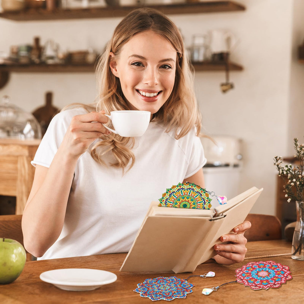 Yeaqee 8 Pcs Diamond Art Bookmarks Mandala Diamond Painting Art Kits for Adults Book Lovers DIY Acrylic Crystal Pendant Bookmark Beginners Home Office Painting Reading Present Yeaqee