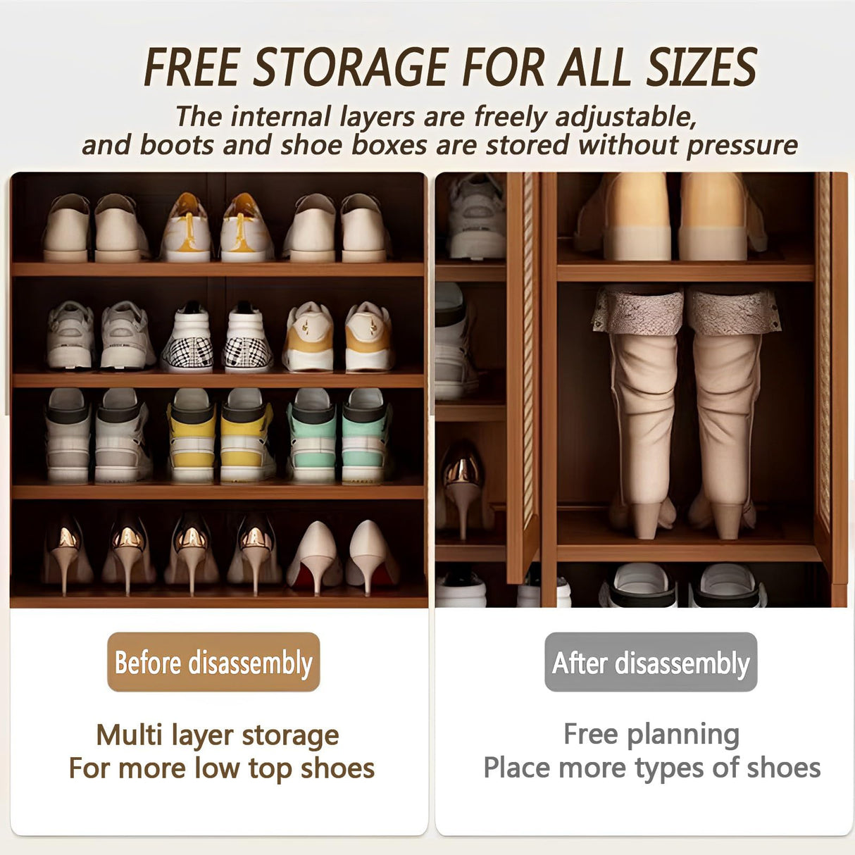 sasygfi Bamboo Shoe Storage Cabinet with Doors, 8 Tier Freestanding Shoes Heels Sneakers Shoe Rack Shelf for 36-40 Pairs, Entryway Shoe Cabinet with Drawers for Hallway Living Room (Grey, 8th floor) sasygfi