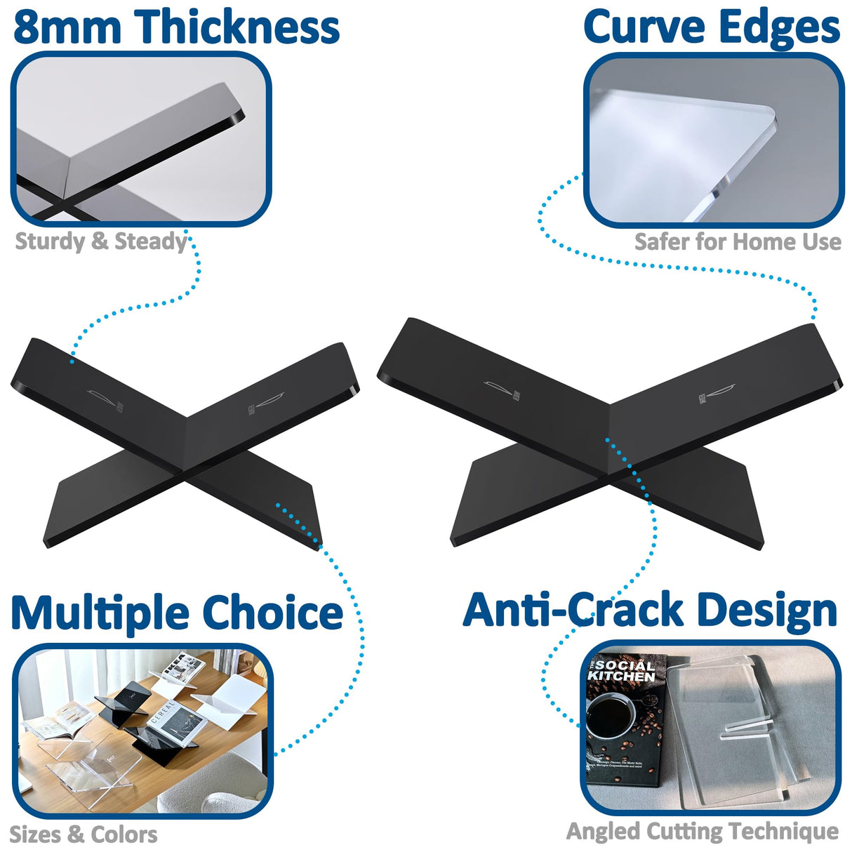 Acrylic Book Holder 11 x 7 x 6 in Open Large Book Display Stand for Cookbook Art Book Bible Guest Book - 2-Piece Coffee Table Book Stand for Reading - Clear, Transparency DECORANY