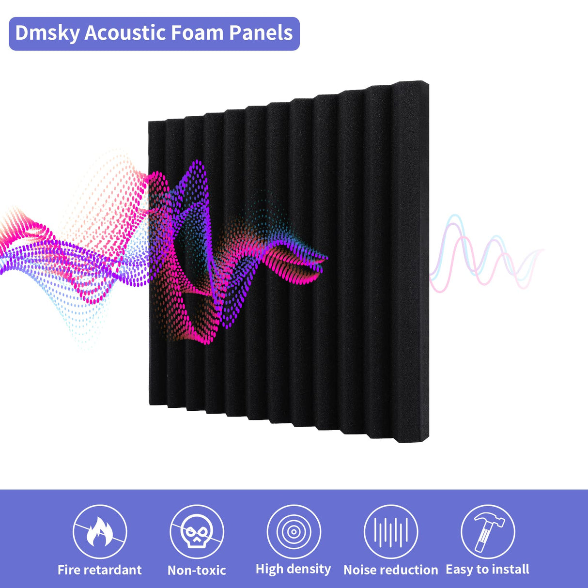 24 Pack Acoustic Panels, 1" X 12" X 12" Acoustic Foam Panels, Sound Proof Foam Panels, Self-Adhesive Soundproof Wall Panels,Fire-Proofed Soundproofing Wedges,Acoustic Treatment Foam for Home-Black Dmsky