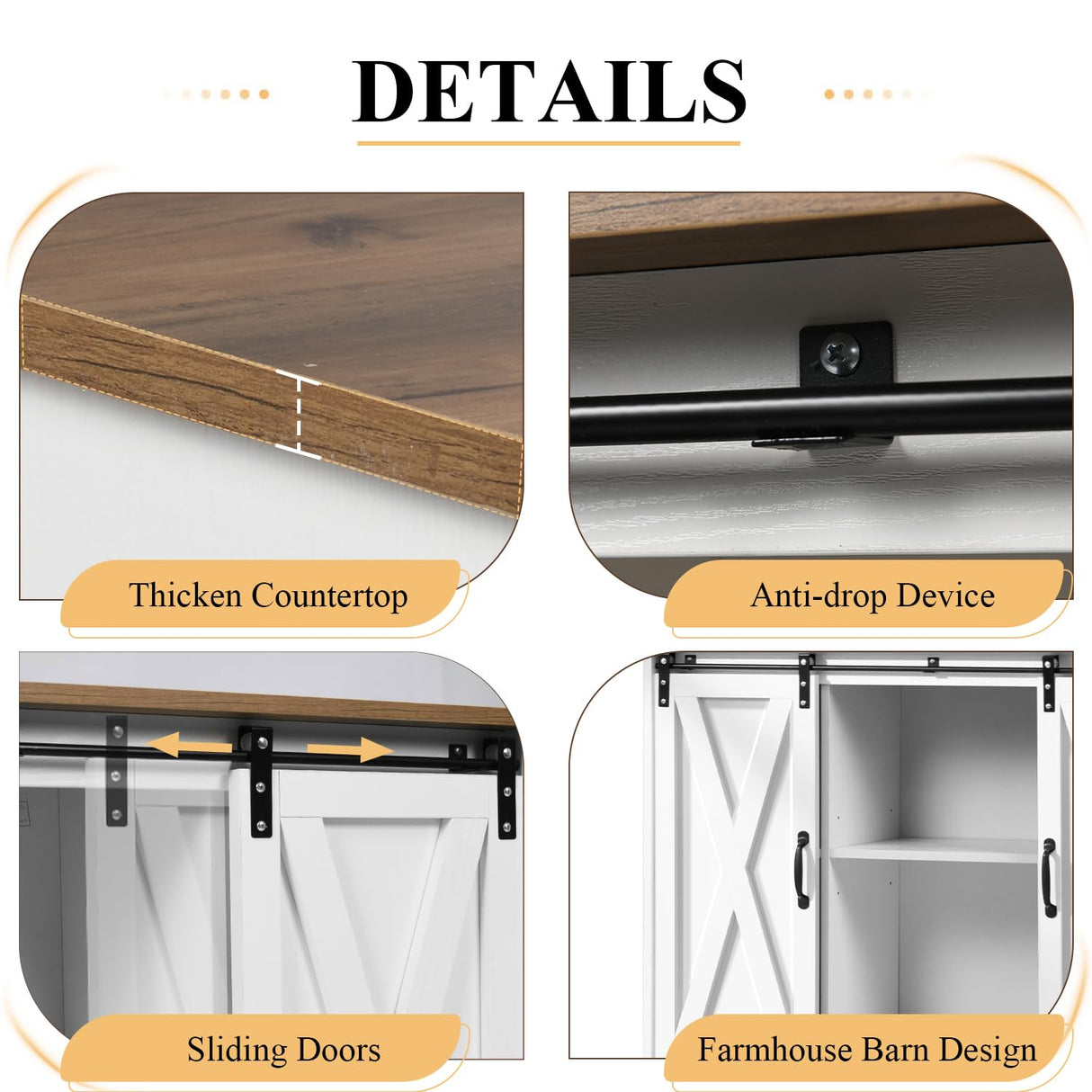 4 EVER WINNER Coffee Bar Cabinet with Sliding Barn Doors, 42” Farmhouse Coffee Station with Adjustable Shelves, Buffet Cabinet with Storage for Dining Room, White 4 EVER WINNER