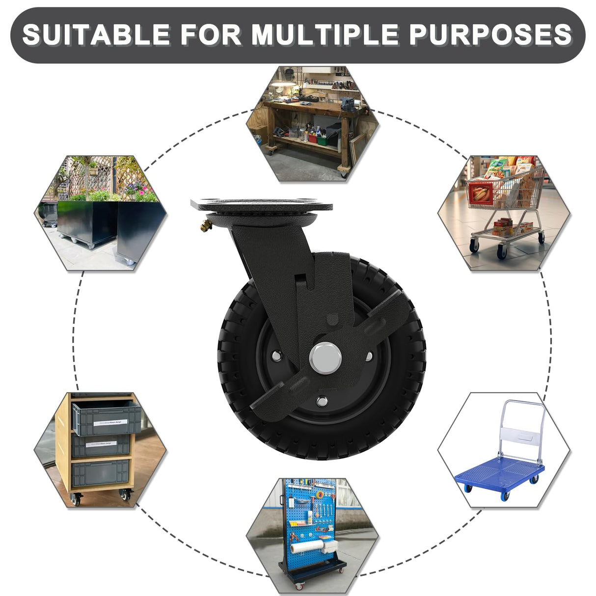 Heavy Duty Caster Wheel 6 Inch,Plate Caster Swivel 2 Pack 500lb Capacity,Solid Rubber,Cast Iron,Brake Casters for Flat Carts,Workbench,Dolly,Trolley Vandersum