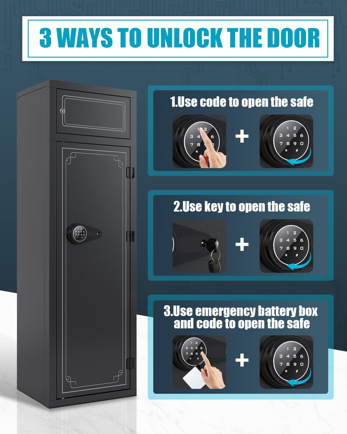 KAER 10-12 Gun Safe, Gun Safes for Rifles and Pistols, Large Gun Safe for Home Rifles and Shotguns, Gun Cabinet, Rifle Safe, Gun Safes & Cabinets, Quick Access Gun Safes with Adjustable Shelves KAER