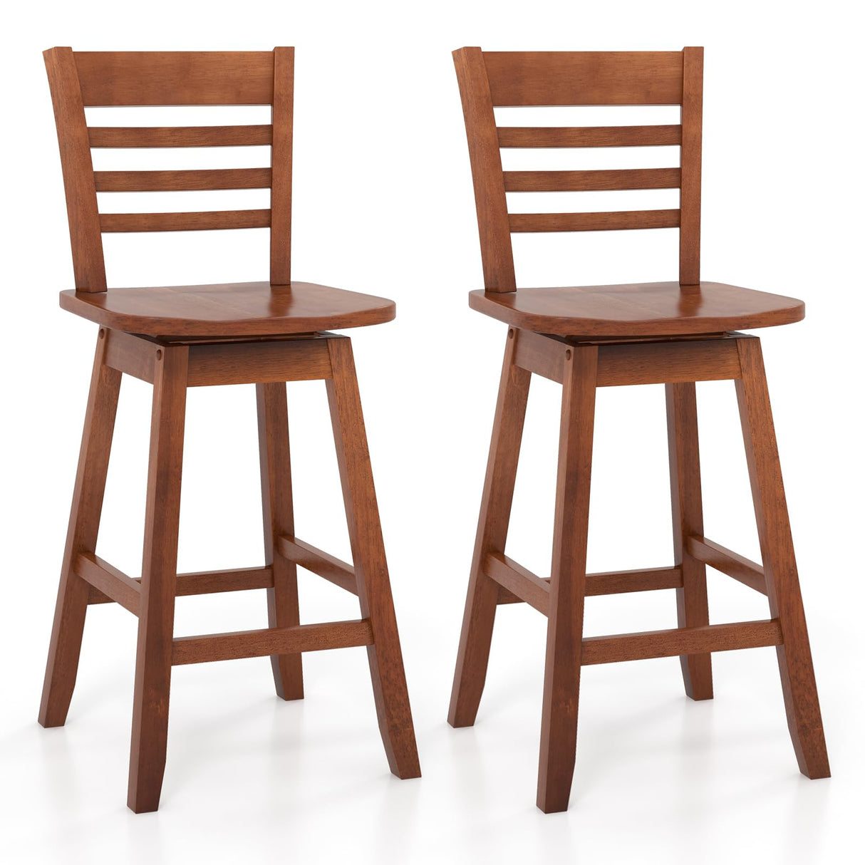 Giantex Wood Bar Stools Set of 2, 24.5" Swivel Counter Height Bar Stools with Slatted Hollow Back & Ergonomic Contoured Seat, Footrest, Farmhouse Wooden Barstools for Kitchen Island, Bar, Cafe, Walnut Giantex