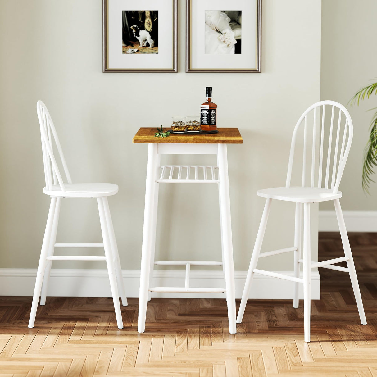 42 inch Modern Bar Table, Wood Pub Table, Rectangular Counter Height Table with White Wooden Legs for Dining Room, Kitchen, Living Room, Walnut Brown Wahson