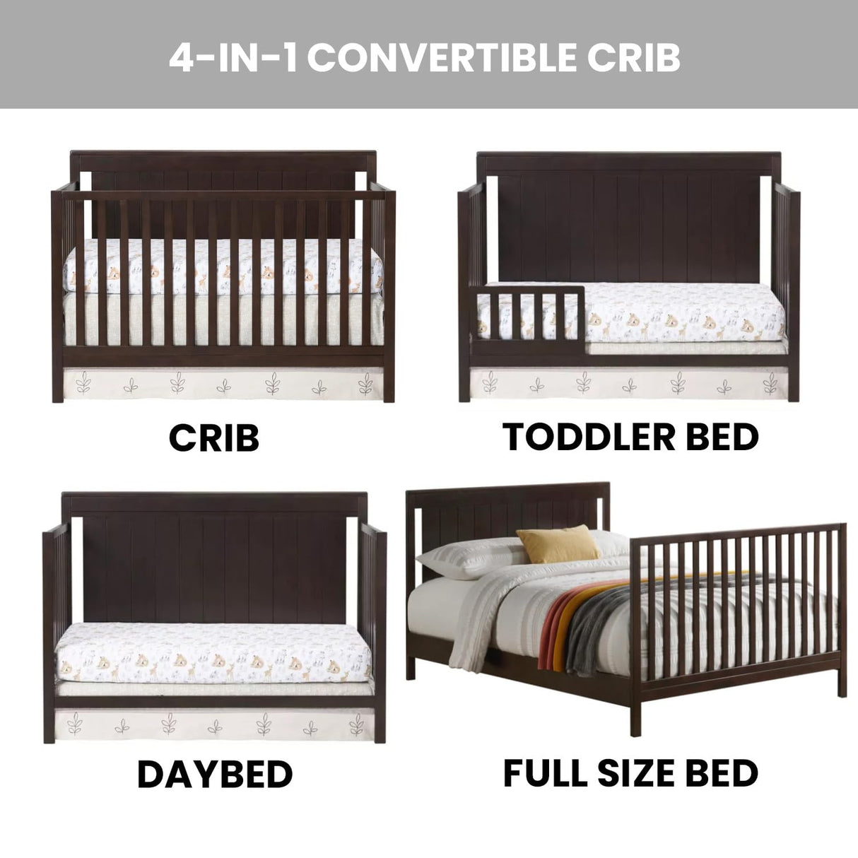 Oxford Baby Lazio 4-in-1 Convertible Baby Crib, Espresso Brown, GreenGuard Gold Certified Oxford Baby