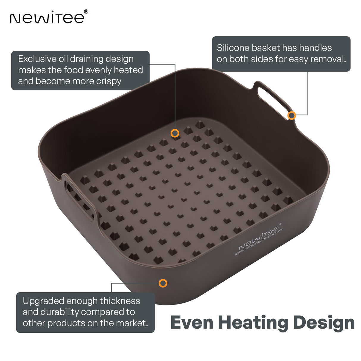 NEWITEE Air Fryer Silicone Liners 5 Qt For Ninja* AF141/AF181/COSORI*, 2 Pack BPA Free Platinum Air Fryer Basket Liners, Square Ninja Large Reusable Air Fryer Accessories Replacement for Parchment NEWITEE
