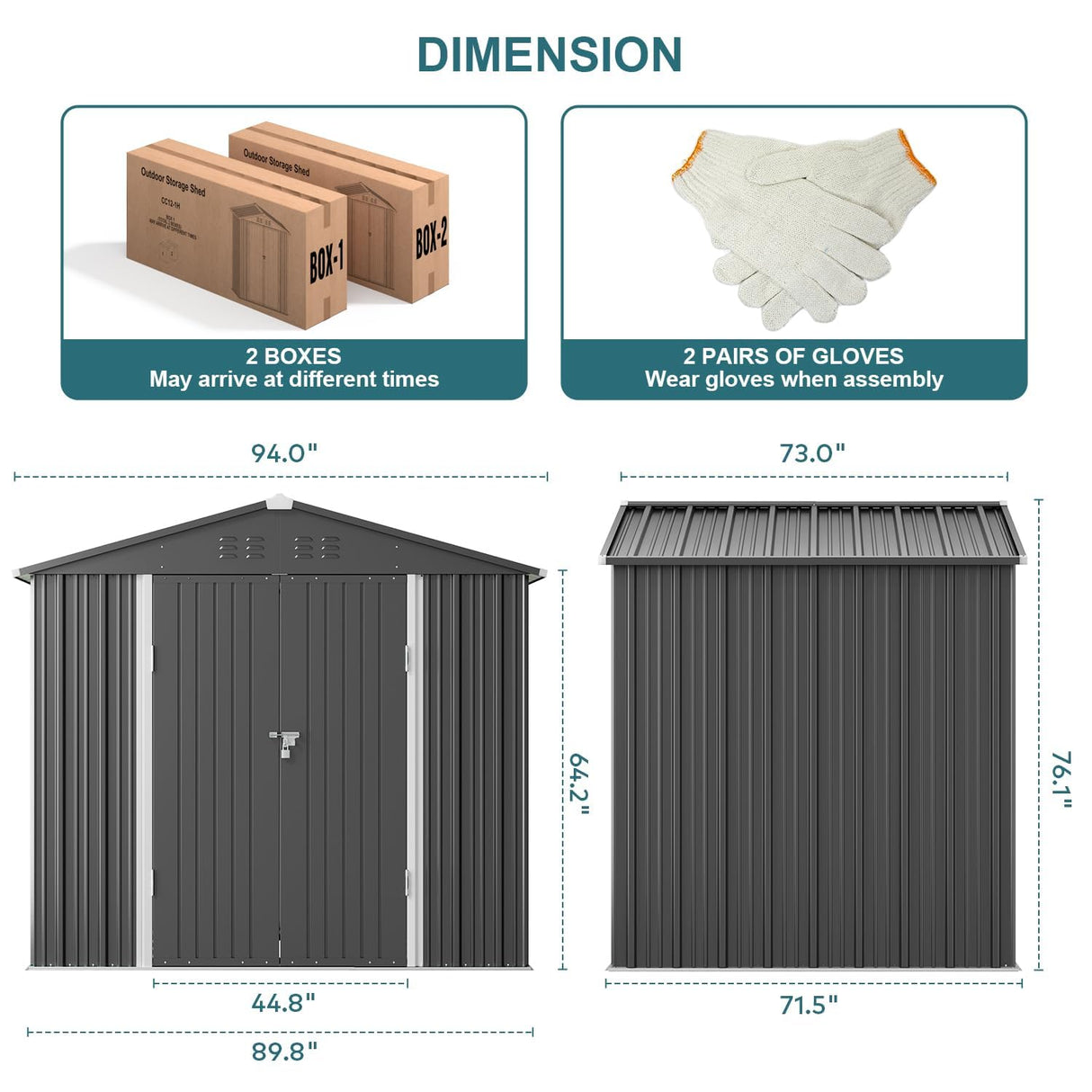 Gizoon Outdoor Storage Shed 8 x 6 FT, Galvanized Metal Garden Shed with Double Lockable Doors, Outdoor Storage Clearance for Backyard Patio Lawn-Dark Grey Gizoon