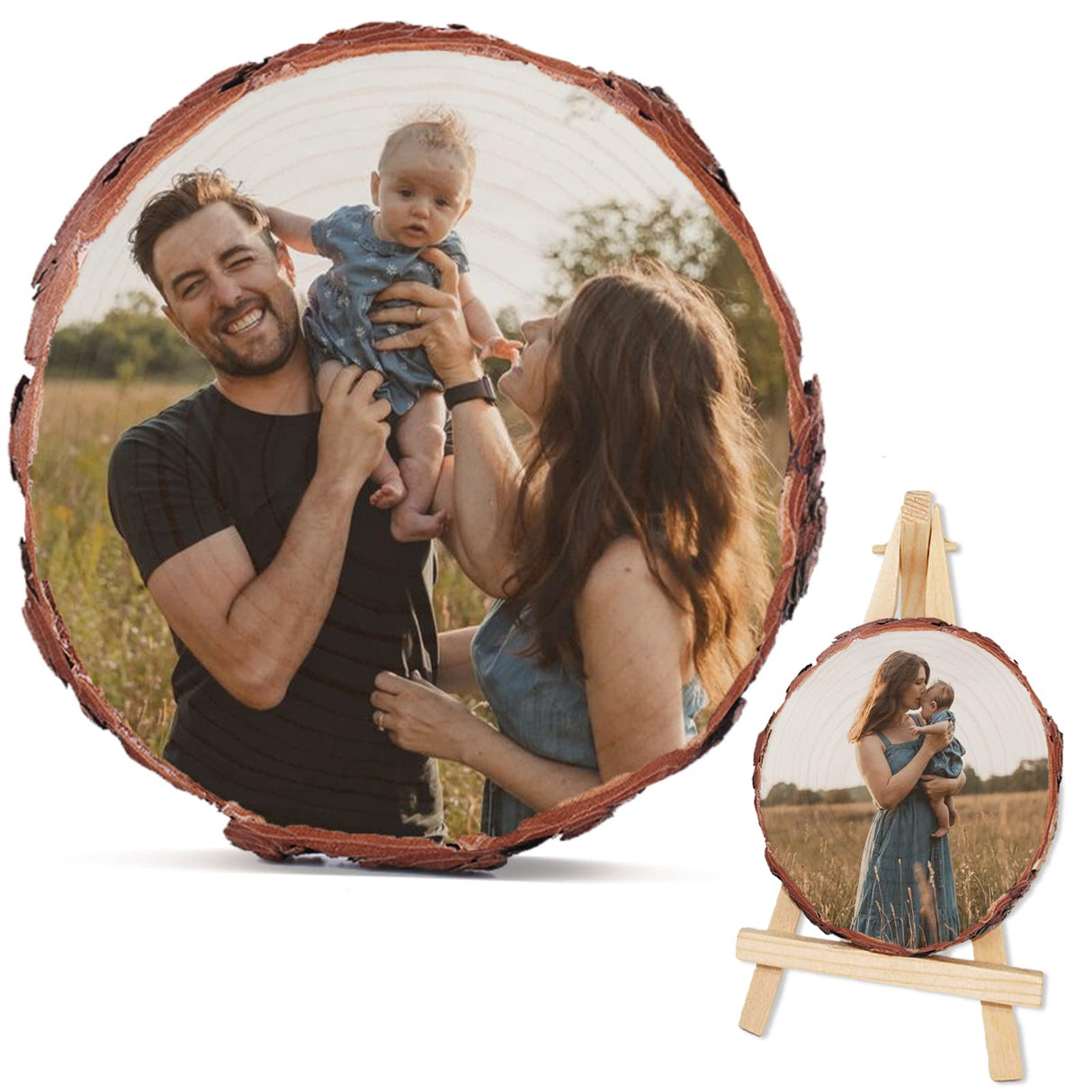 EAQ Custom Photo Printing on Wood Slice Personalized Picture Frame Album, Customized Picture Wood Frames with Bracket Wooden Craft Ornaments Gifts EAQ