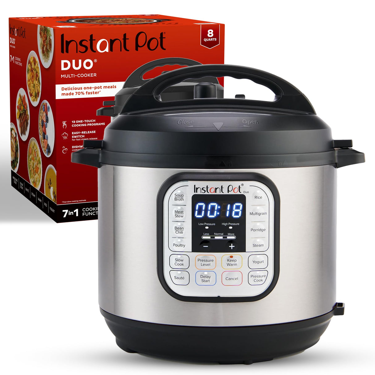 Instant Pot Duo 7-in-1 Electric Pressure Cooker, Slow Cooker, Rice Cooker, Steamer, Sauté, Yogurt Maker, Warmer & Sterilizer, Includes App With Over 800 Recipes, Stainless Steel, 8 Quart Instant Pot