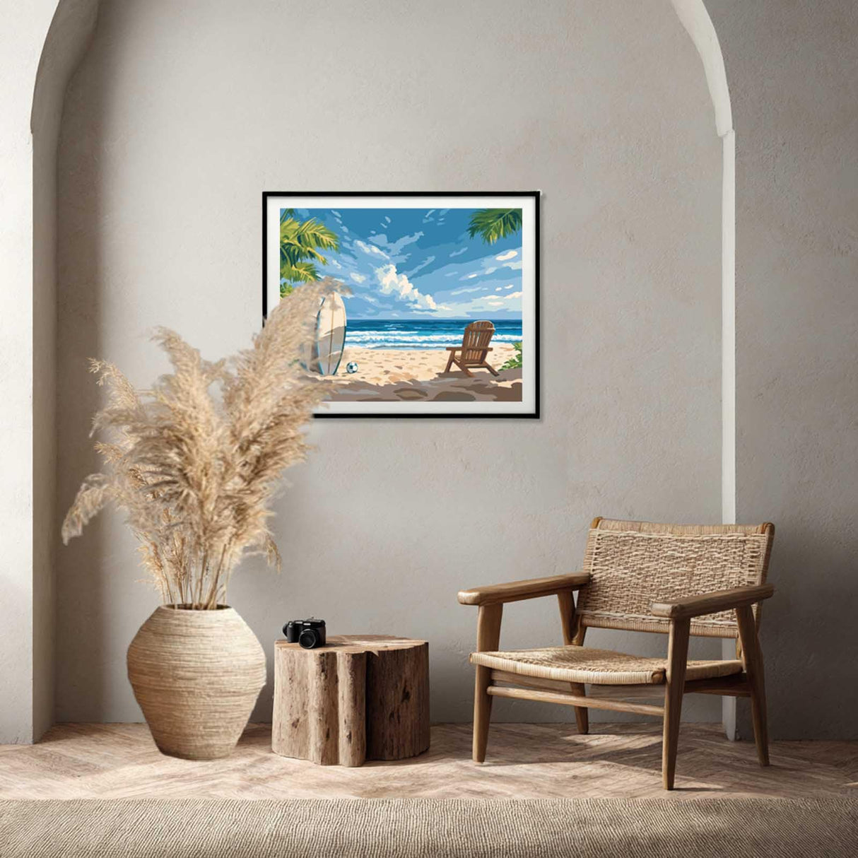 Summer Beach Scene Paint by Number, Surfboards Paint by Numbers Kits for Adults, Beach Chair Poster Wall Art, Seascape DIY Acrylic Painting, Blue Ocean Home Wall Decor(16x20inch, No Frame) zouewit