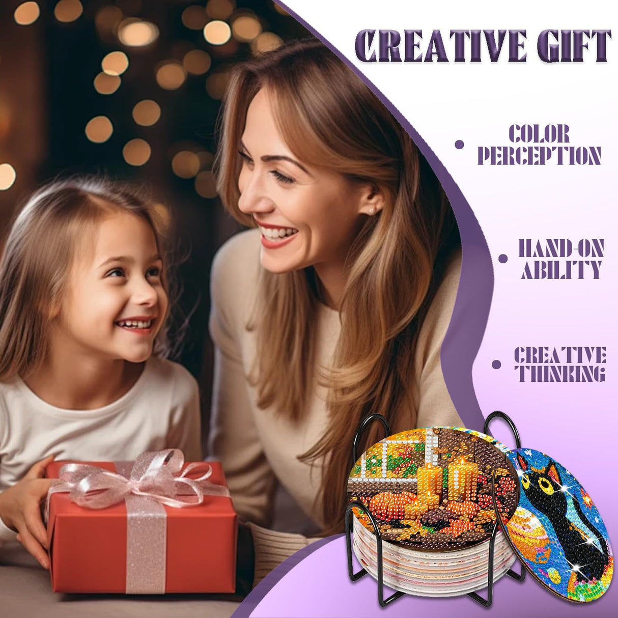 8 Pcs Fall Diamond Art Painting Coasters Kits,Thanksgiving Day Coaster with Holder for Adults, Non-Slip DIY Dot Paint Craft Kits,5D Full Drill DIY Diamond Dot Gem Art Kit Home Decor Arts Craft NEGEKFKX