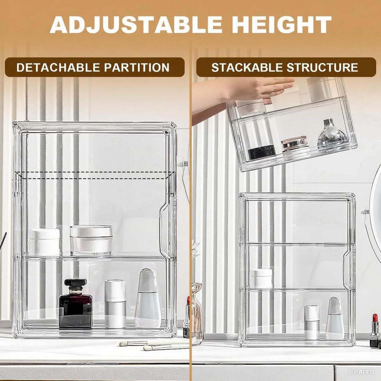 EAROND 3 Tier Clear Acrylic Display Case for Medicine,Collectibles,Figures,Wall Mounted Cabinet with Magnetic Door,Stackable Dustproof Showcase Storage Box EAROND