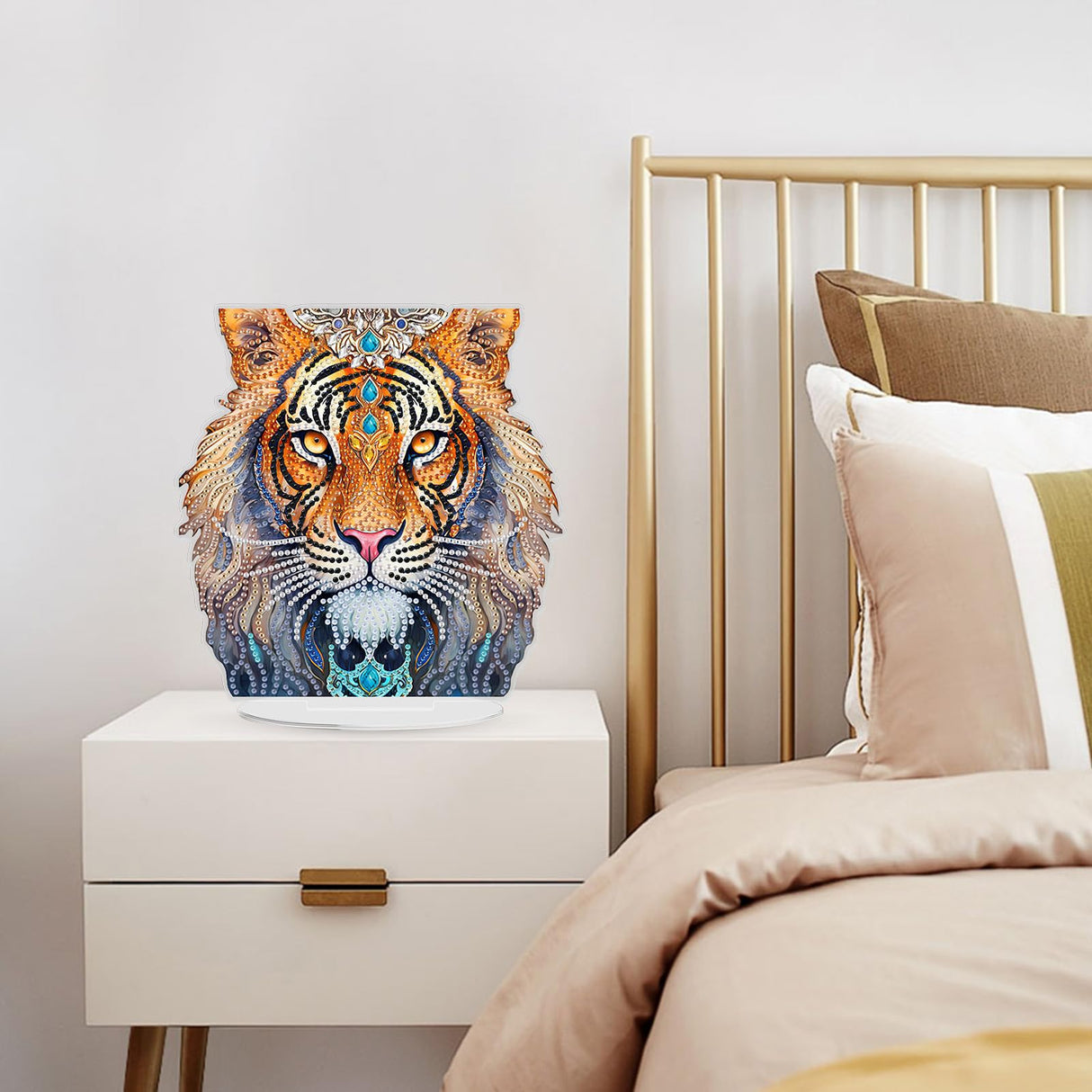 GHHKUD Tiger Diamond Painting Desktop Ornament for Adults, Stand Up Animals Diamond Art Ornaments Double Sided, DIY Special Diamond Gem Craft Art Tabletop Placement Board Kit for Home Decor GHHKUD