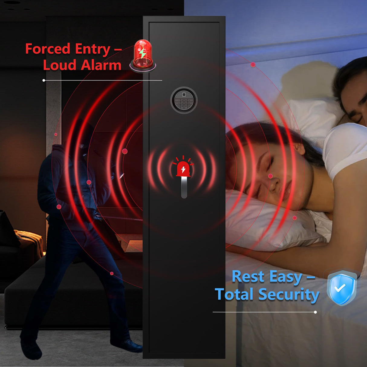 8-10 Rifle Safe for Home, Biometric Fingerprint, Password and Keys Gun Locker, 57.1" Tall Gun Safe No Assembly Required, Gun Safe for Rifles with Led Light, Black Firearm Safe, Alarm System Marcree