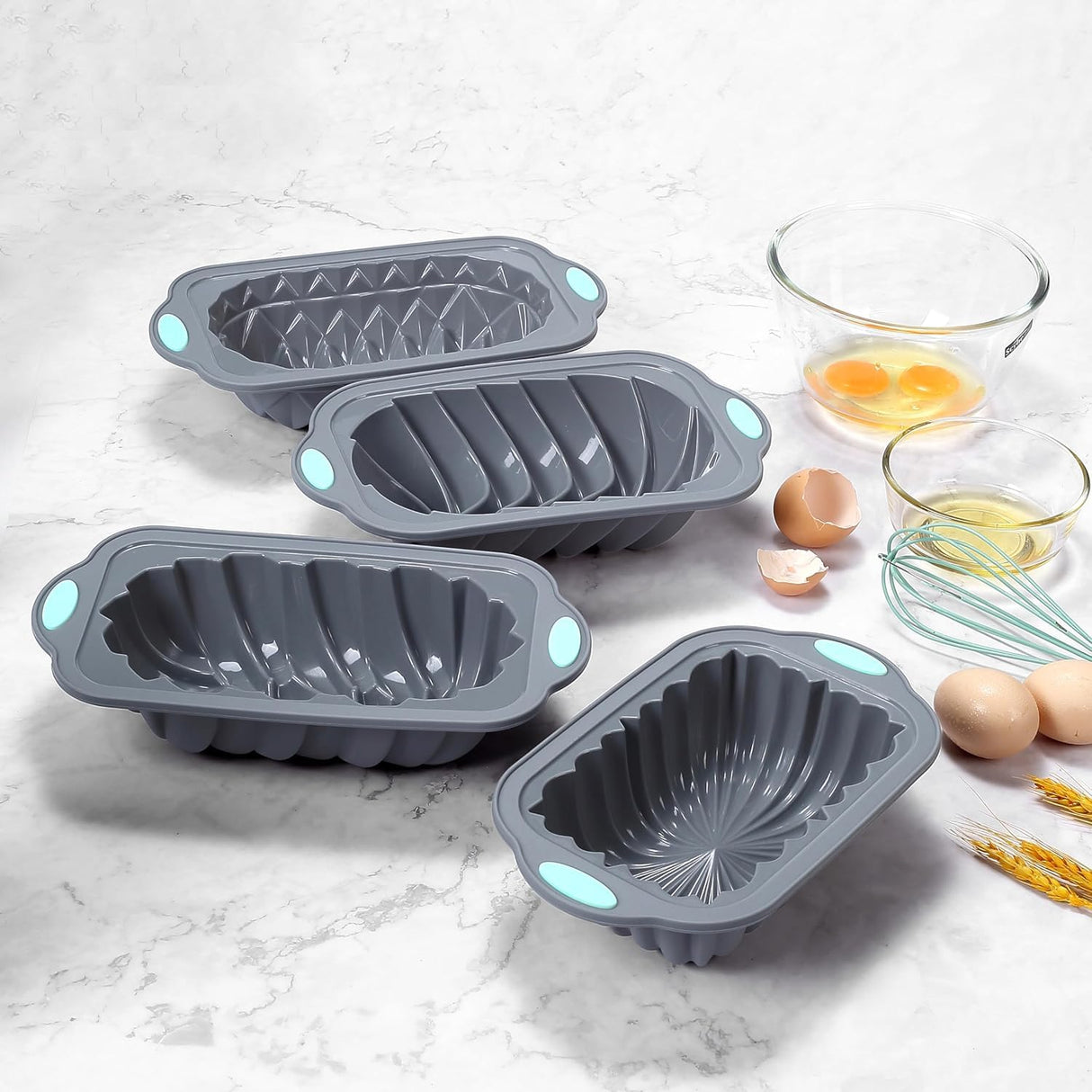 Tongjude 45 Pieces Silicone Loaf Pan for Baking Bread, 4 Cups Silicone Baking Pans Set, Baking Cups, Non-Stick Kitchen Oven Baking Pans, with Measuring Cups and Spoons Set, Grey Tongjude