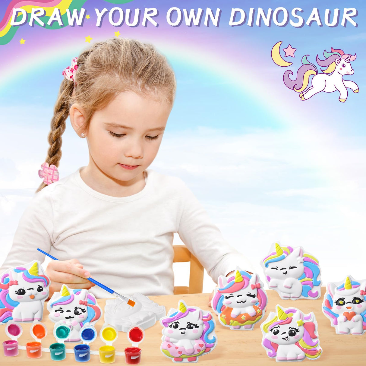 Leyndo 24 Set Unicorn Painting Kit Bulk Craft Kits DIY Paint Your Own Ceramic Figurines to Paint Unpainted Ceramic Plaster Painting Crafts for Party Favor Birthday Decorations Leyndo