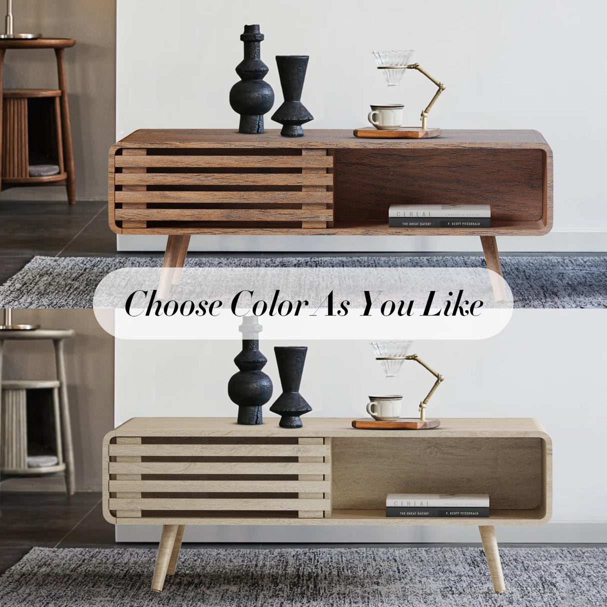 Easyego Coffee Table with Storage, Farmhouse Wood Tables for Living Room, Easy Assembly, Suitable for Various Home Styles (Walnut) Easyego