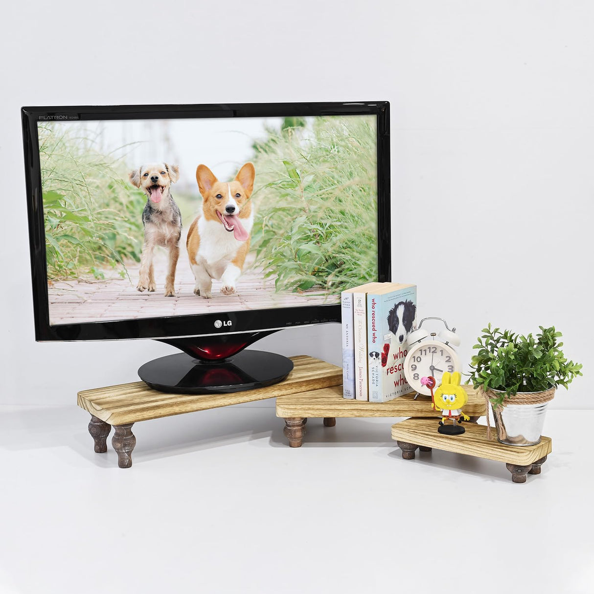 Ikee Design 3 Pcs Set Wooden Display Riser Stand, Wooden Cupcake Dessert Display Riser Stand for Jewelry, Monitor, Stackable and Portable, Oak Color Ikee Design