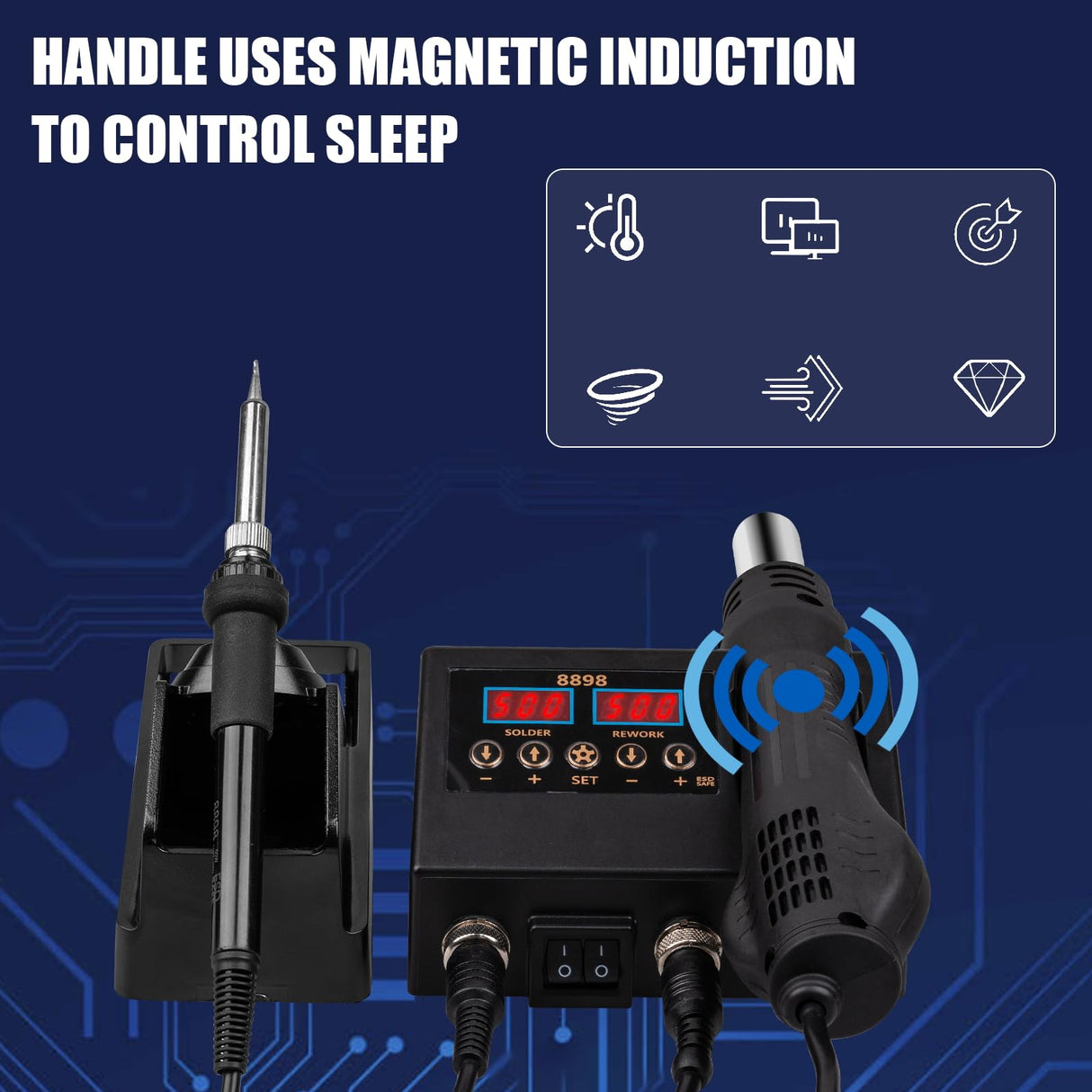 Defabee 14pcs Soldering Station, 2 in 1 Hot Air Functions Digital Display Soldering Iron Soldering Kit, 8898 Portable SMD Rework Station, ºC/ºF Cool/Hot Air Conversion and Auto Sleep Defabee