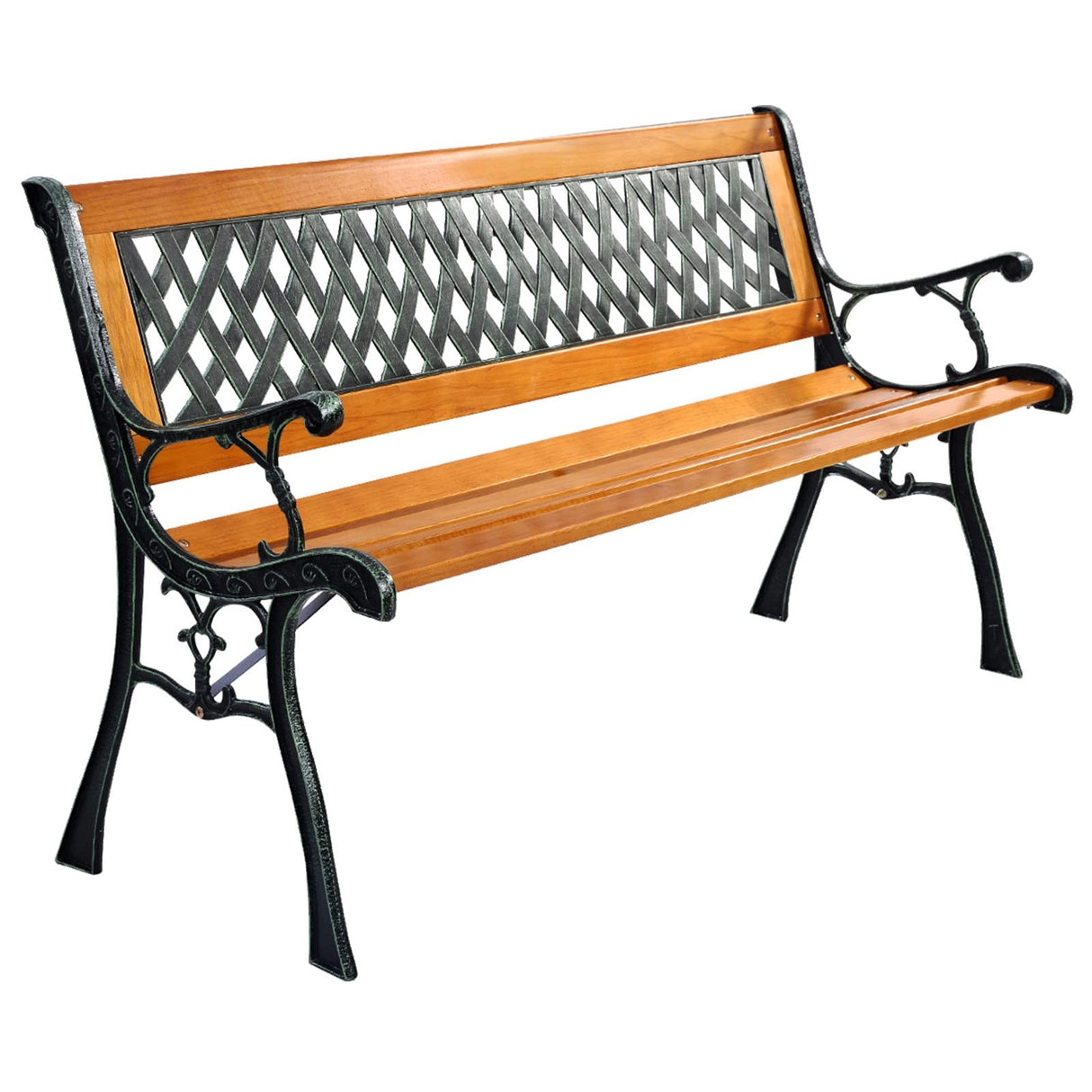 S AFSTAR Garden Bench, 2-3 Person Park Bench with Diamond Weaving Backrest, Pine Porch Bench, 470 LBS Bearing Capacity, Weather Proof Outdoor Bench for Backyard Deck Lawn Poolside S AFSTAR